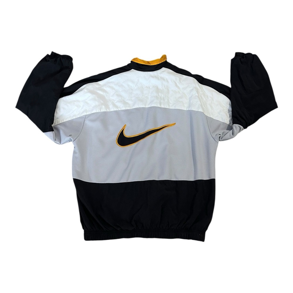 Vintage Nike Jacket Women Size M Blue White Yellow Big Swoosh Logo Y2K Full Zip